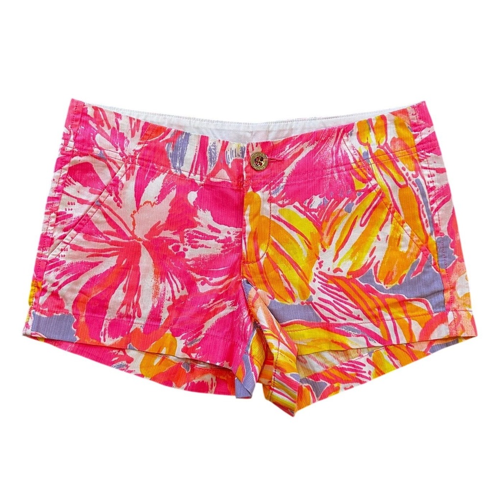 Lilly Pulitzer Kerrie Shorts Pink Orange Tropical Floral Corduroy Size 0